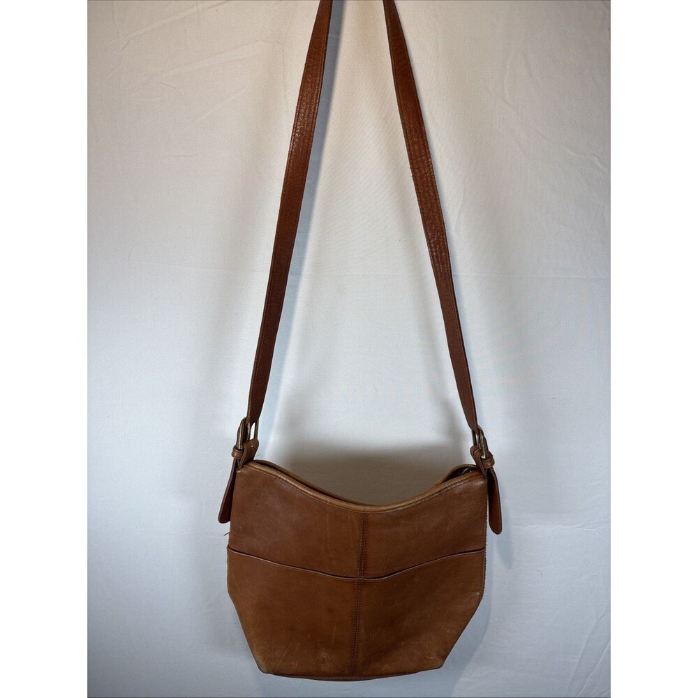 Hunt Club Genuine Leather Brown Crossbody Shoulder Bag Purse Adjustable Strap